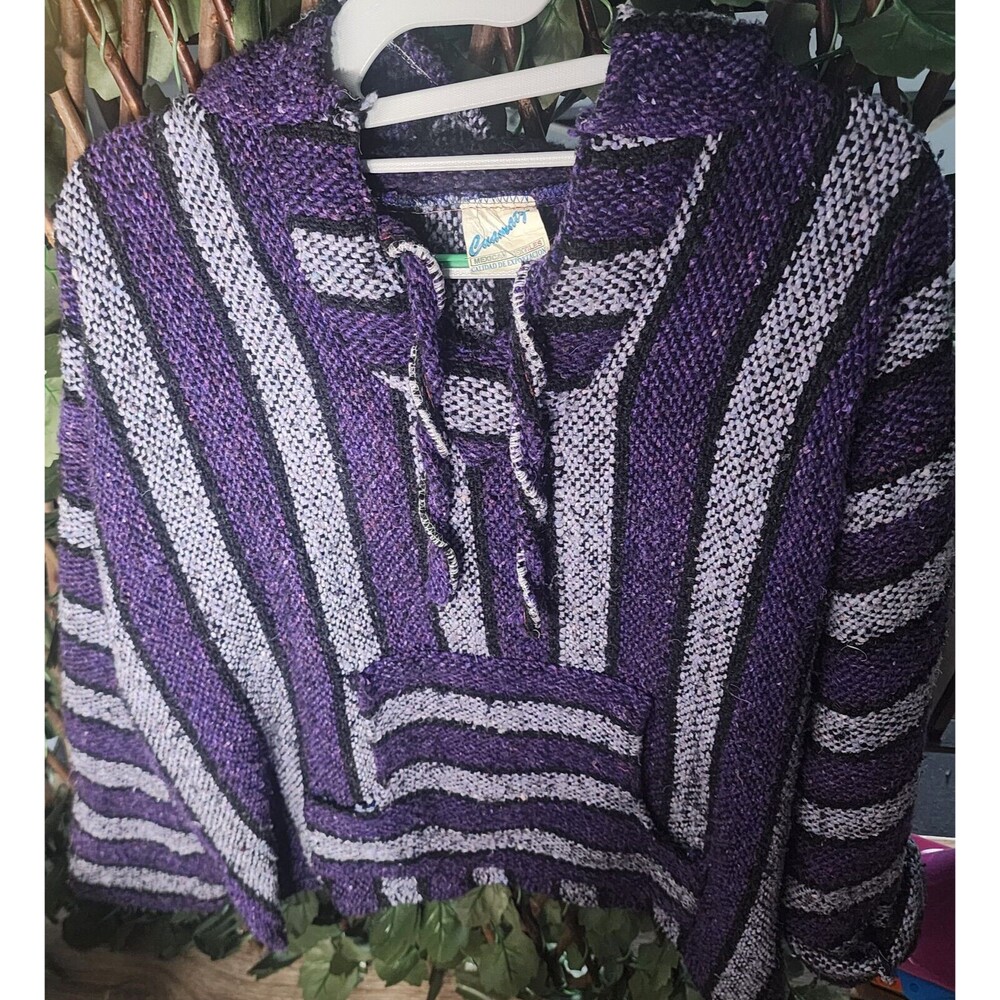 Cuamatzi Mexican Textiles Baja Hoodie Men's Purple Black Striped Pullover